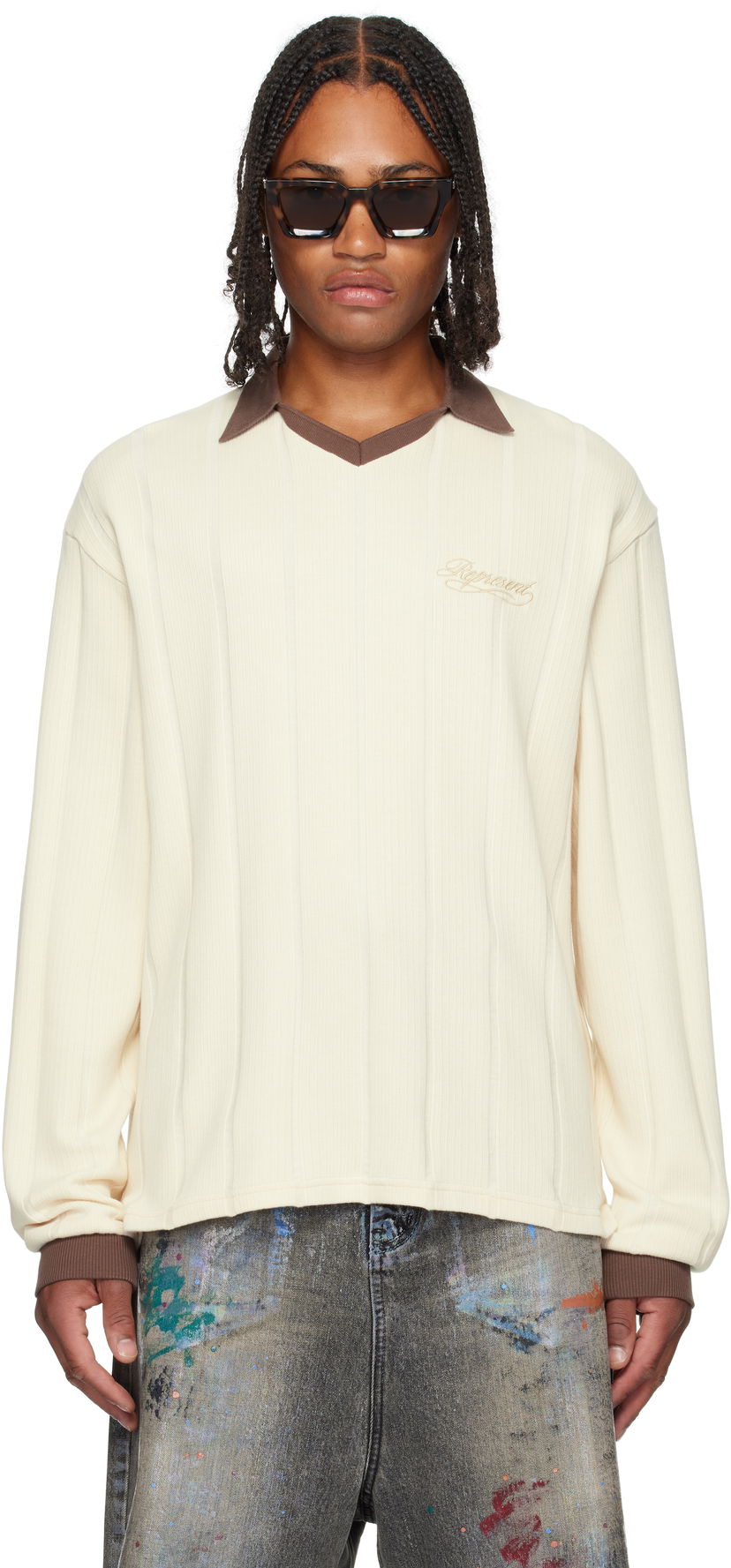 Polotröja Represent Clo Represent Retro Football Long Sleeve Polo Vit | MLM100277