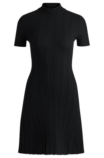 Klä BOSS Slim-Fit Irregular-Rib Crepe Dress Svart | 50514293, 0