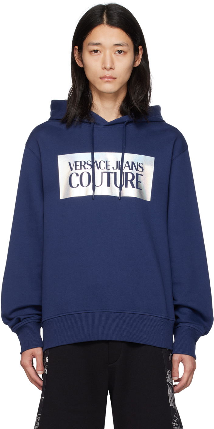 Sweatshirt Versace Jeans Couture Printed Hoodie Mörkblå | E75GAIF04_ECF03F, 0