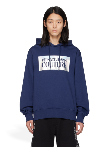 Sweatshirt Versace Jeans Couture Printed Hoodie Mörkblå | E75GAIF04_ECF03F