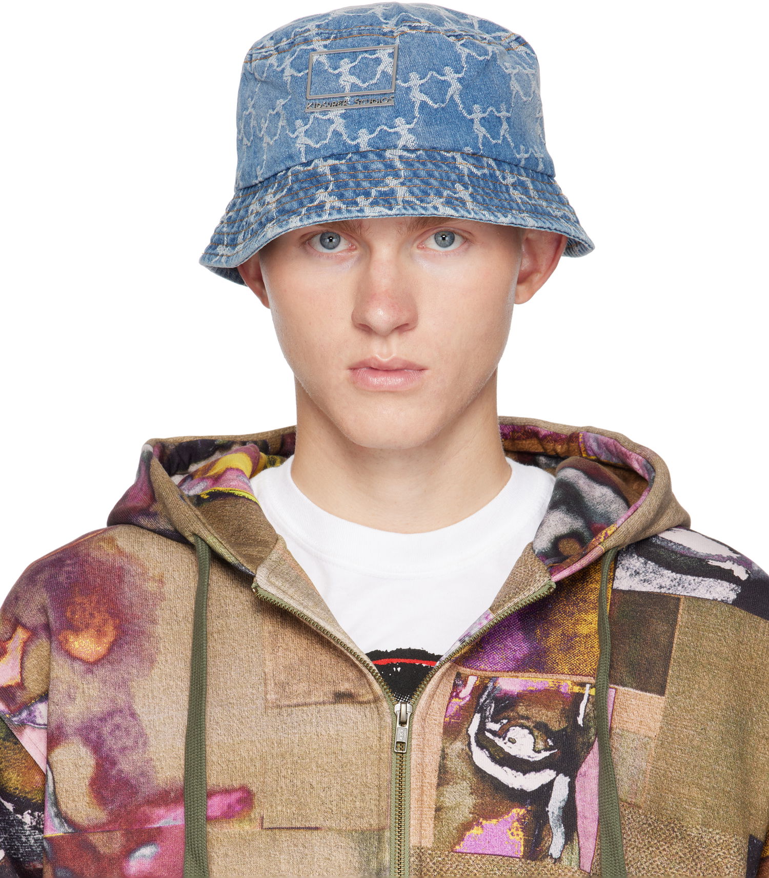 Hatt KidSuper Dancing Ladies Jacquard Denim Bucket Hat Blå | AW24-HDW-16, 0