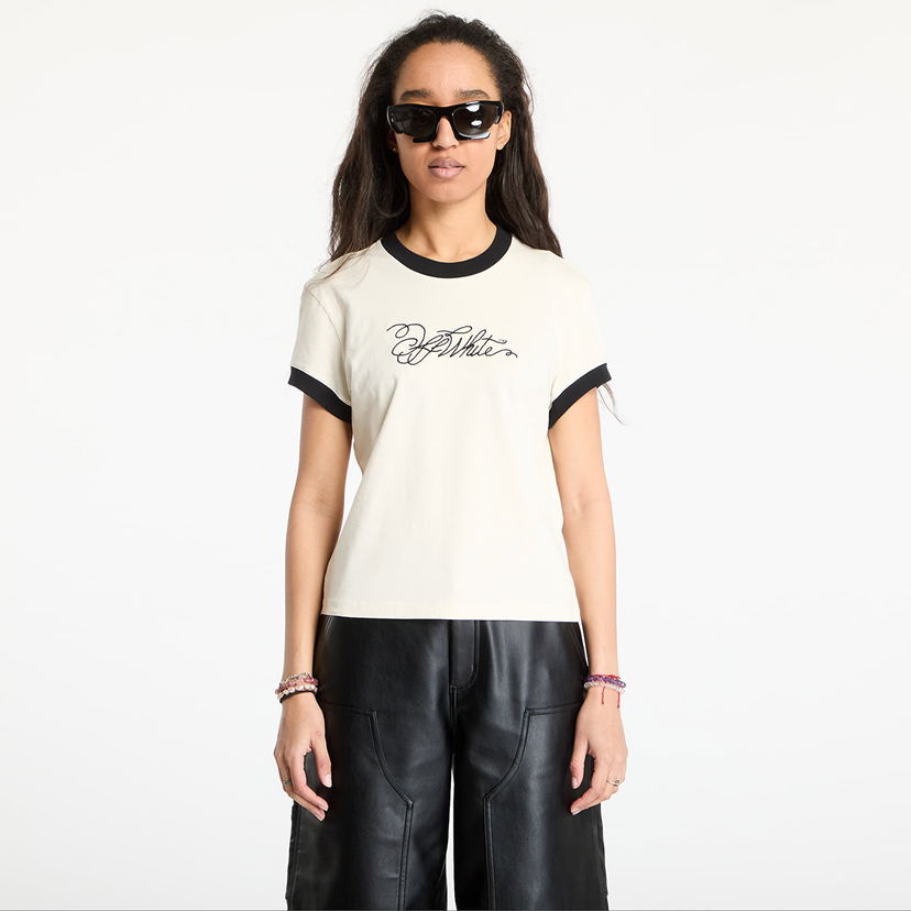 T-shirt Off-White Off-White Script Fitted T-Shirt Beige | OWAA112S25JER0030B10