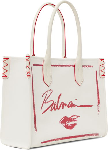 Tygpåse Balmain Balmain B-Army Lipstick Print Tote Bag Vit | EN0FF993TLIC, 1