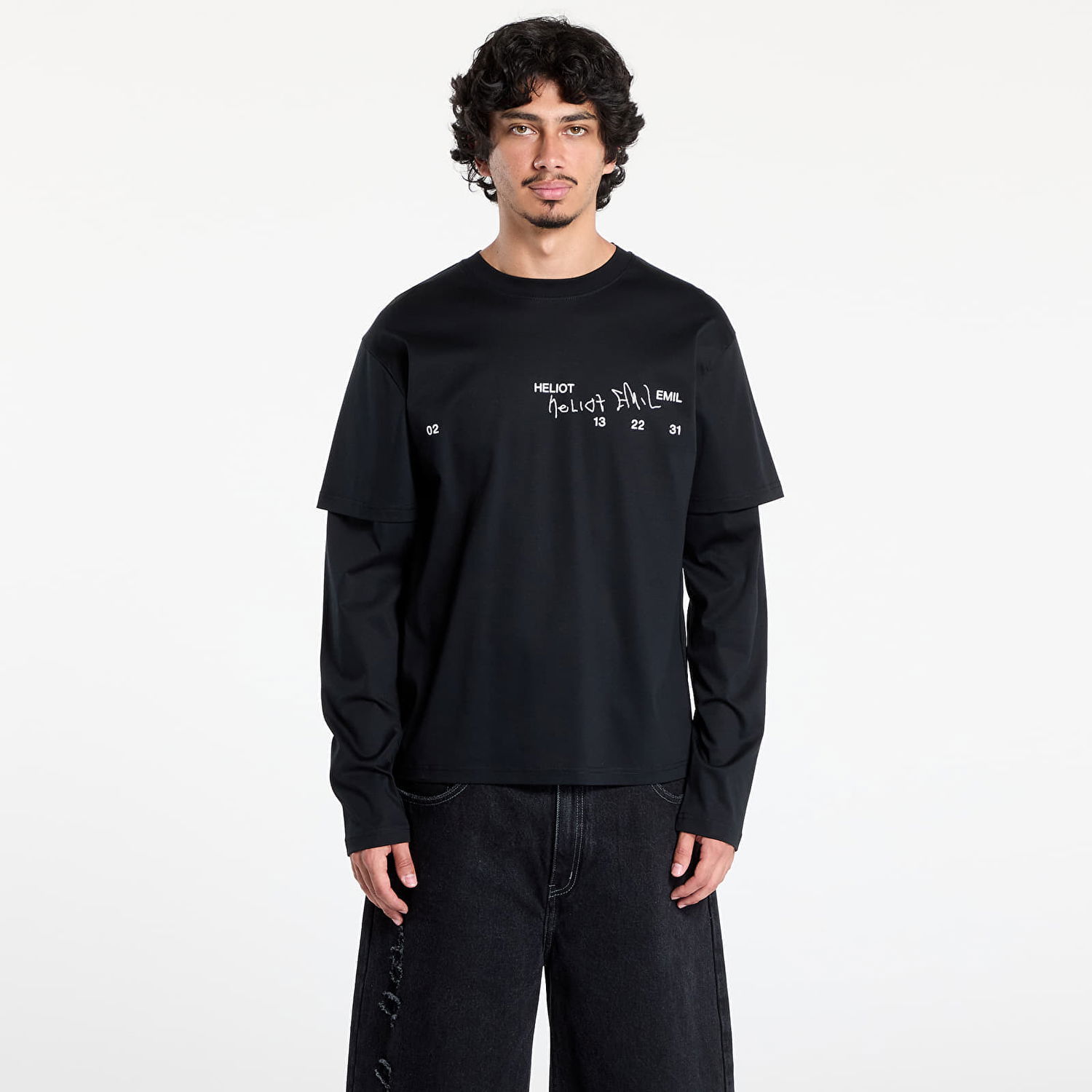 T-shirt HELIOT EMIL HELIOT EMIL Fulgens Layered Longsleeve T-Shirt Svart | PREAW25_M_09_146_BLK01, 0