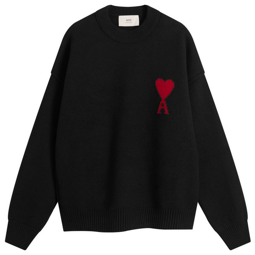 Sweater AMI Men's Merino Wool ADC Crew Neck Jumper, Size Large Svart | H25UKS838-018-009H25