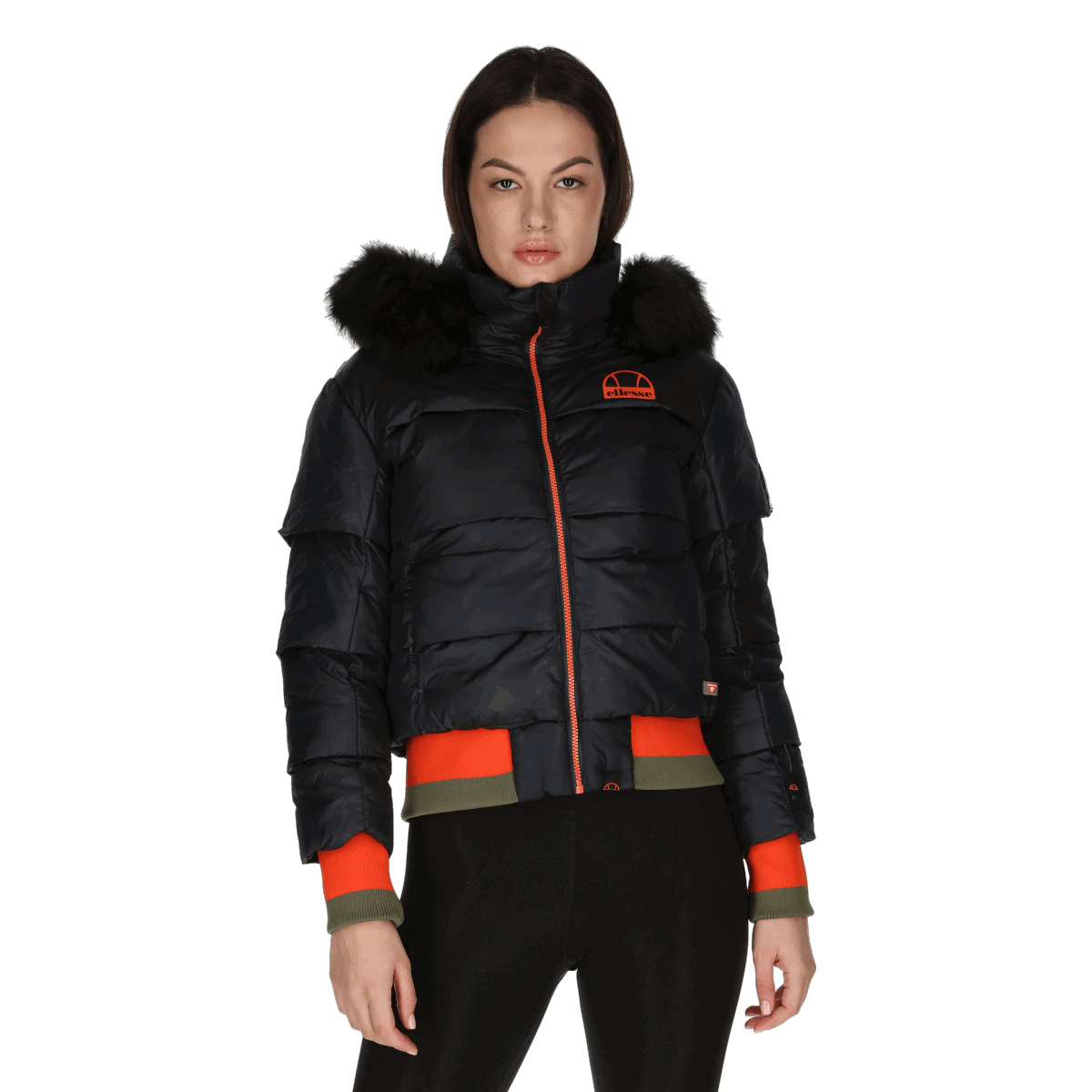 Pufferjacka Ellesse Innevata Fur Hood Padded Jacket with Striped Ribbed Trim Svart | SRK11727-011, 0