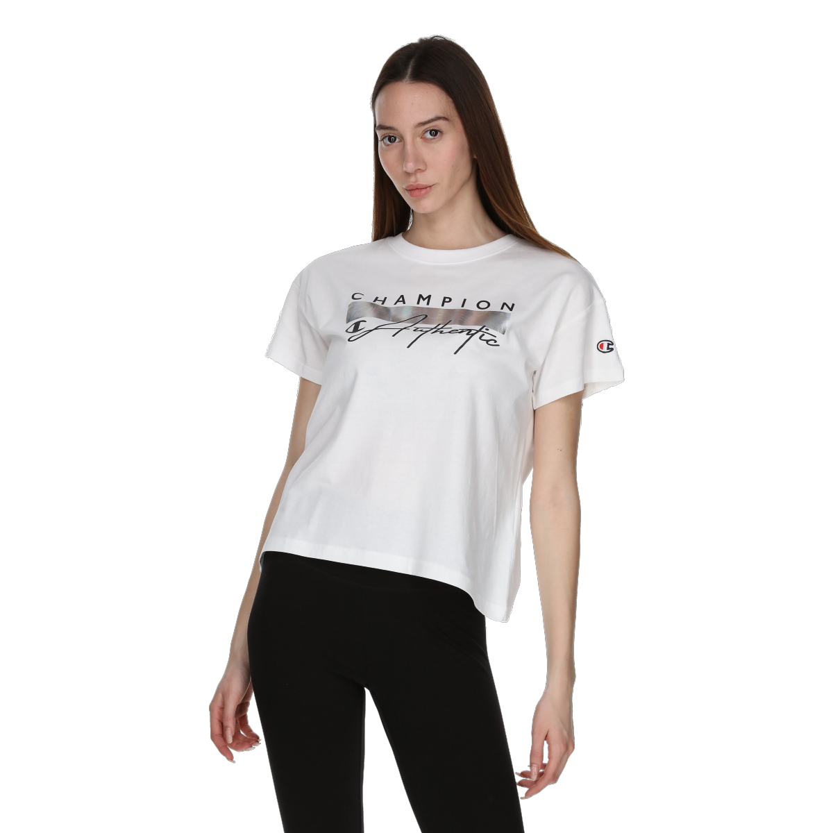 T-shirt Champion Metallic Bar Authentic Script Crewneck T-Shirt Vit | 118184-WW001, 0
