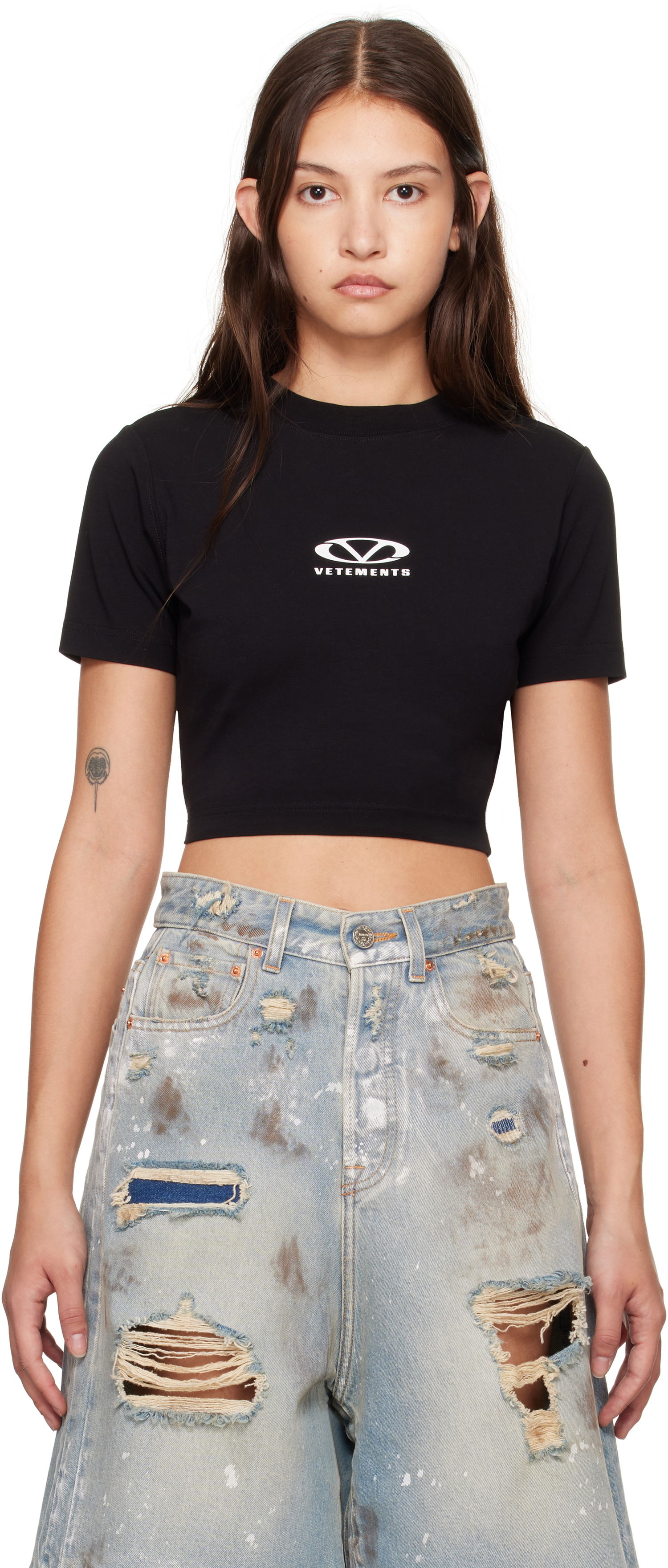 Crop top VETEMENTS Oval Logo Cropped Fitted T-Shirt Svart | WA66TR700BW, 0
