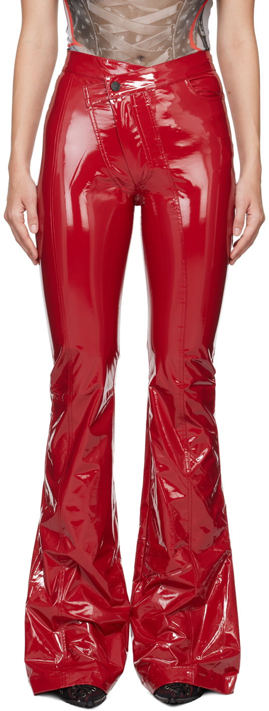 Byxor Ottolinger Ottolinger Simple Line Faux-Leather Flare Pants Röd | 1110107221