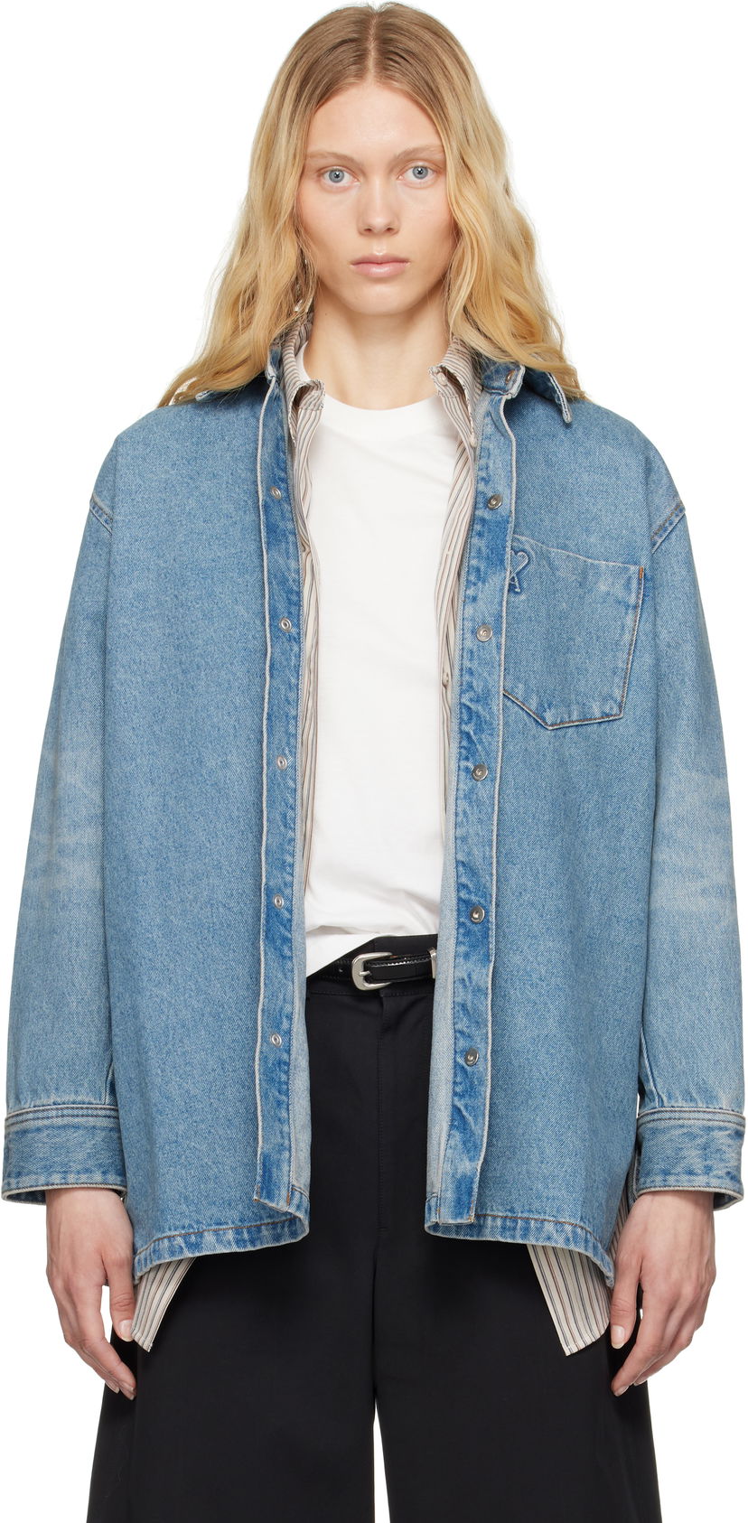 Skjorta AMI AMI Paris Ami de Coeur Denim Overshirt Blå | FJK273.DE0046