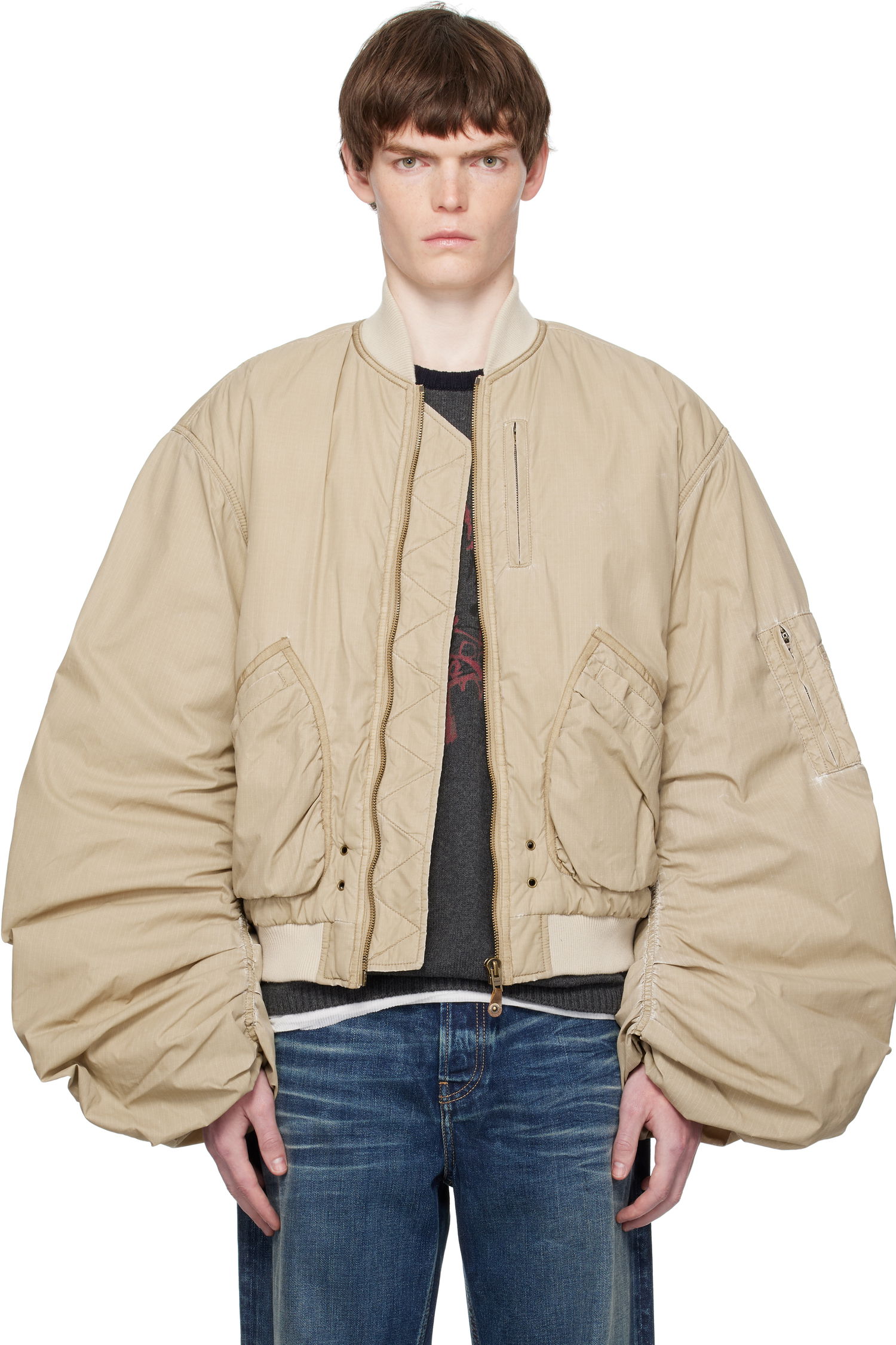 Bomberjacka We11done We11done Washed Nylon Bomber Jacket Beige | WD-JP2-25-059-U-BG, 0