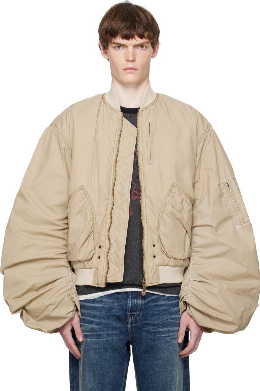 Bomberjacka We11done We11done Washed Nylon Bomber Jacket Beige | WD-JP2-25-059-U-BG