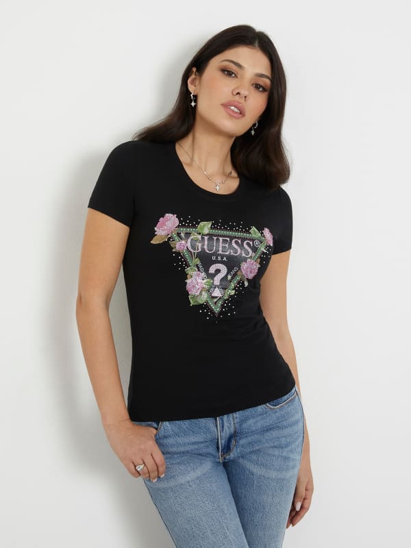 T-shirt GUESS Flower Logo Stretch T-Shirt Svart | W4RI28J1314, 0