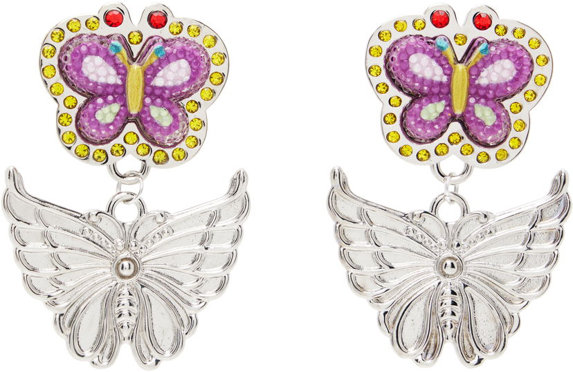 Örhängen Chopova Lowena Stacked Rhinestone and Sculpted Butterfly Drop Earrings Flerfärgad | 6631