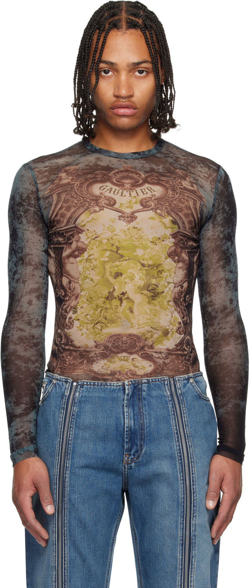 T-shirts och linne Jean Paul Gaultier The Blue Médaillon Printed Long Sleeve Mesh Top Flerfärgad | 25/04-W-TO305-M006P-005740