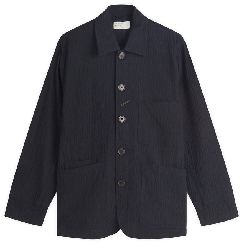 Jacka Universal Works Bakers Jacket Seersucker Mörkblå | 32112-DKN