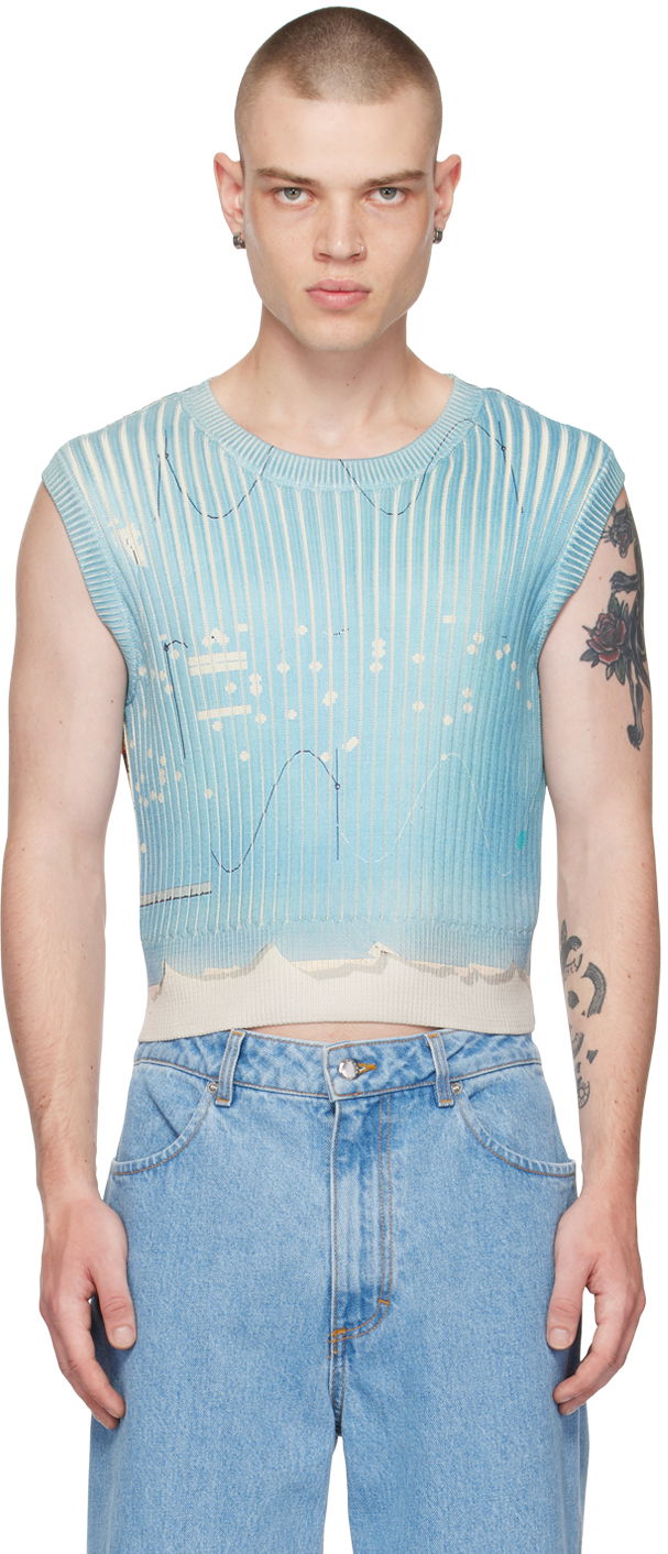 Linne Eckhaus Latta Printed Cropped Knit Vest Blå | 7035-EL-SS23-U - UNDERWOOD
