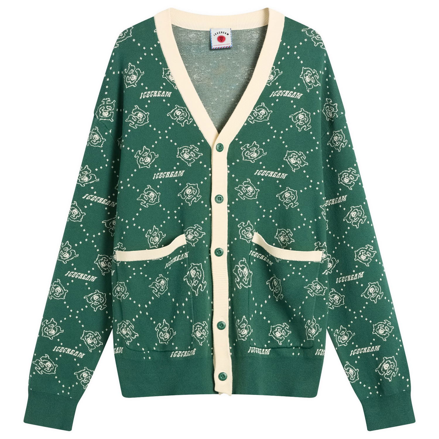 Sweater BBC IceCream Monogram Knit Cardigan, Size Large Grön | IC25333-GRN, 1