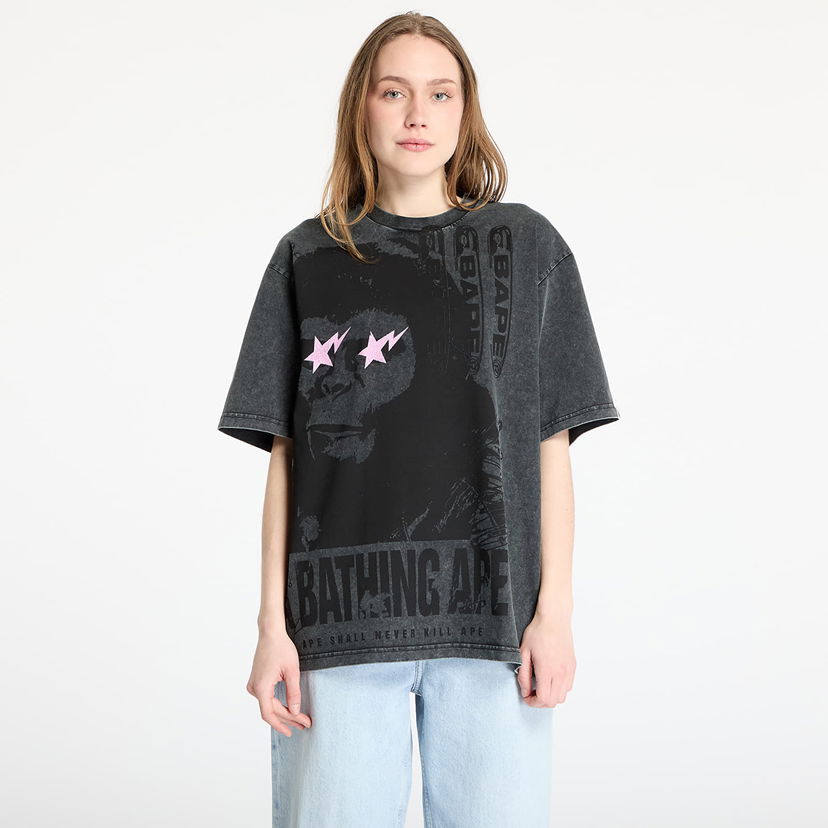 T-shirt BAPE A BATHING APE Garment Dye Multi Logo Relaxed Fit T-Shirt Grå | 001CSL301346MBLK