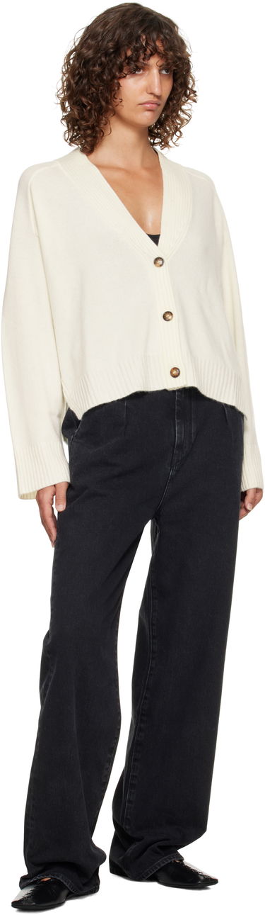 Sweater Loulou de Saison Loulou de Saison Kaia Ribbed Neckline Cardigan Vit | KAIA LDS, 3