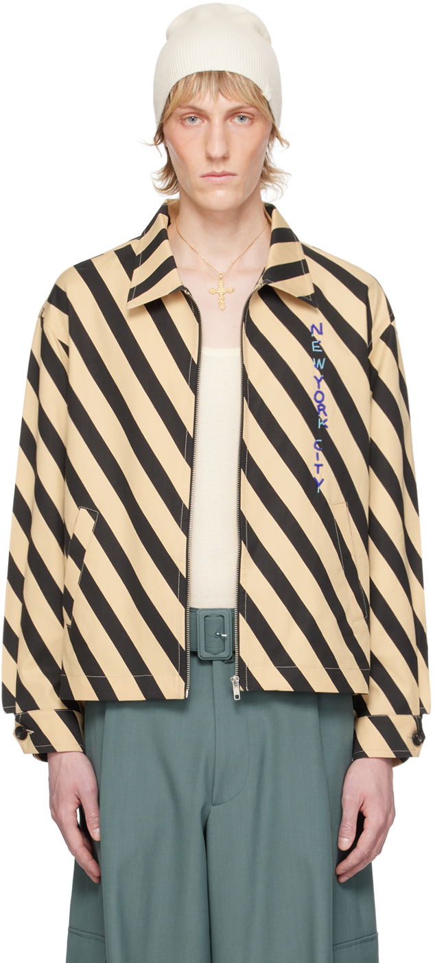 Bomberjacka Bode Domino Stripe Print Jacket Beige | MRS24JA018