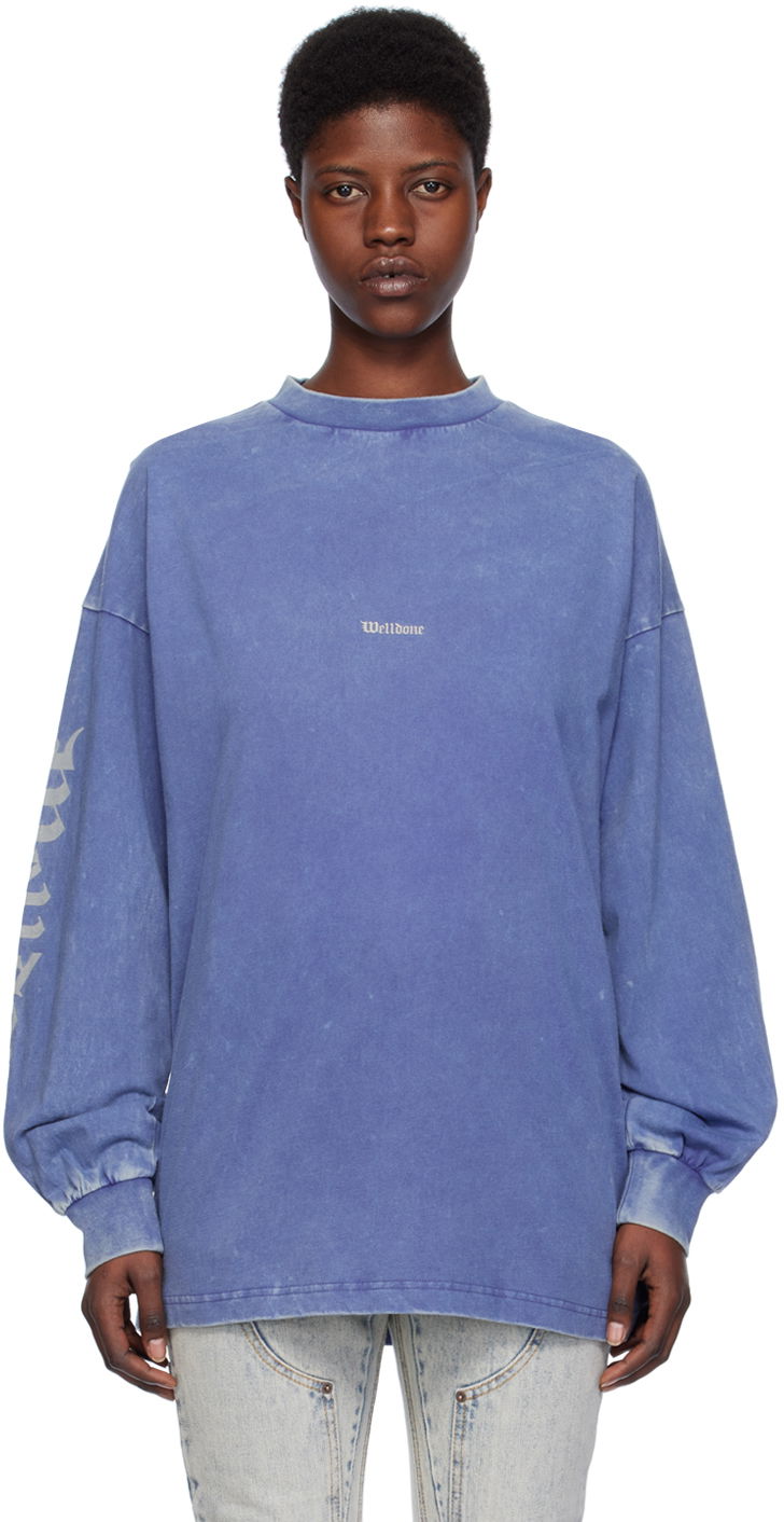 T-shirt We11done We11done Faded Long Sleeve T-Shirt Blå | WD-TT0-24-714-U-PP, 0