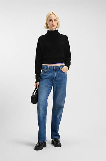 Sweater BOSS Cropped rollneck sweater with Happy logo embroidery Svart | 50522508, 1
