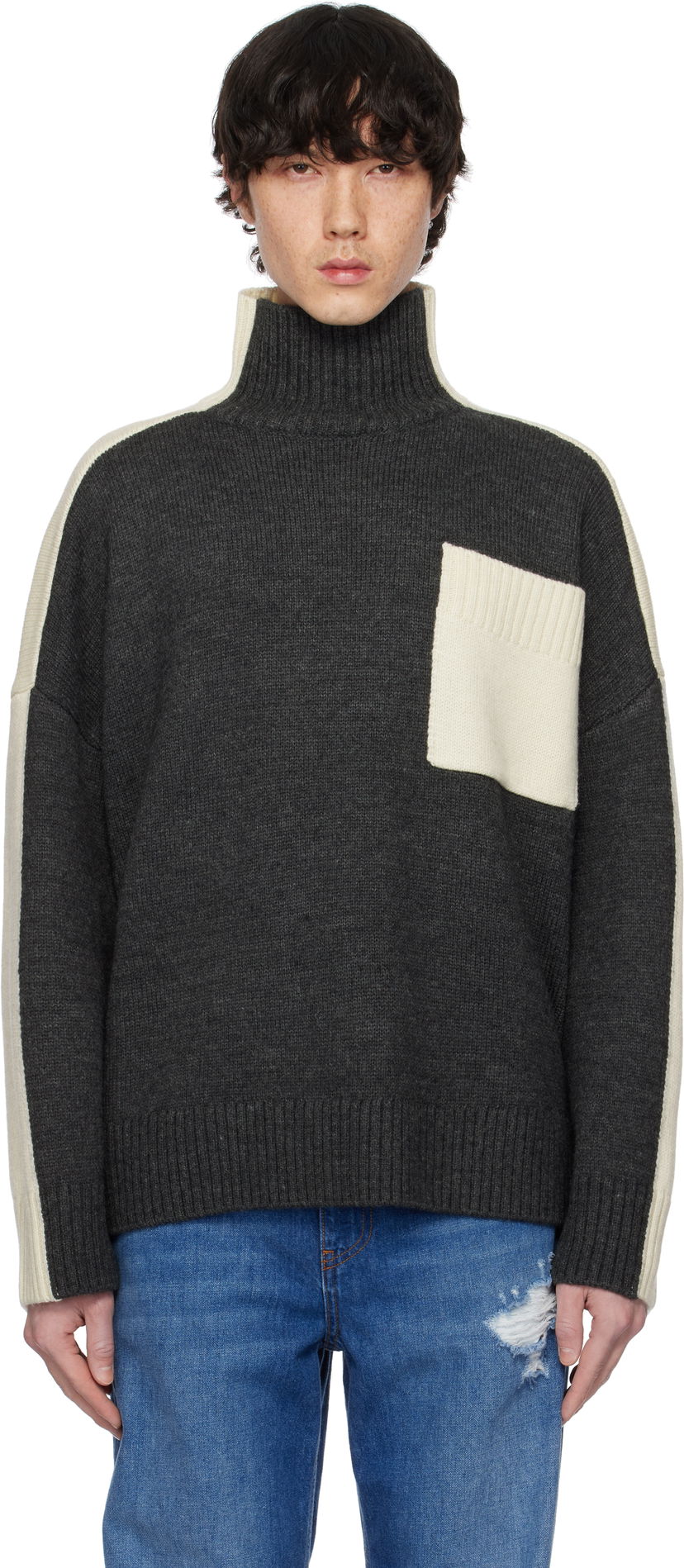 Sweater JW Anderson JW Anderson Dual Tone Turtleneck with Patch Pocket Grå | KW1308-YN0367