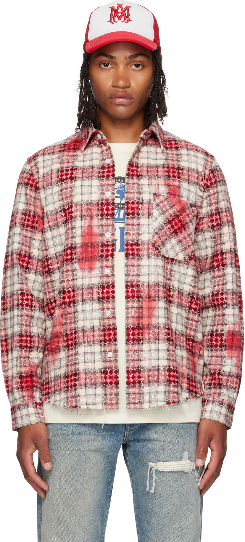 Skjorta AMIRI MA Quad Bleach Distressed Plaid Flannel Shirt Flerfärgad | AMSTFL1014