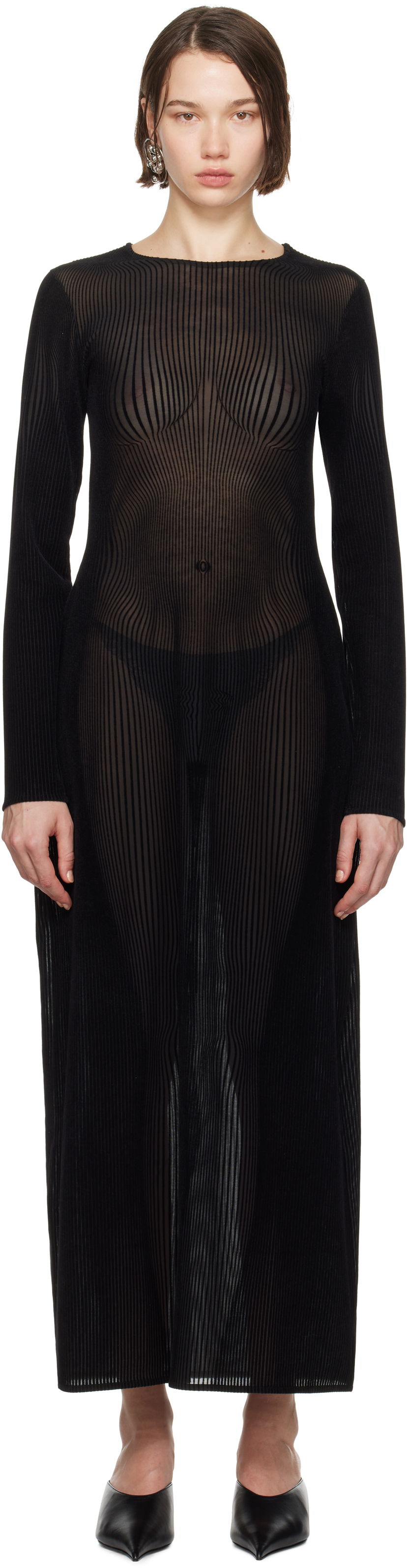 Klä Jean Paul Gaultier Gaultier Morphing Pinstripe Maxi Dress Svart | 24/31-F-RO270-T570-0000