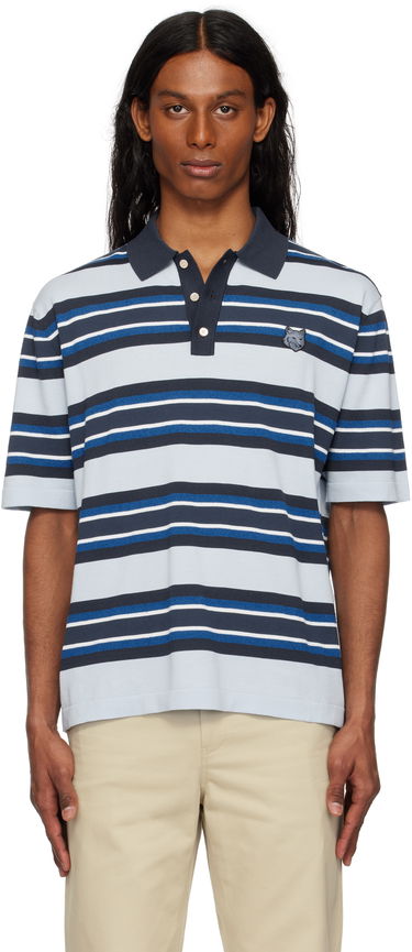 Polotröja MAISON KITSUNÉ Maison Kitsuné Fine Gauge Striped Polo with Fox Head Patch Blå | OM00201KT1119, 0