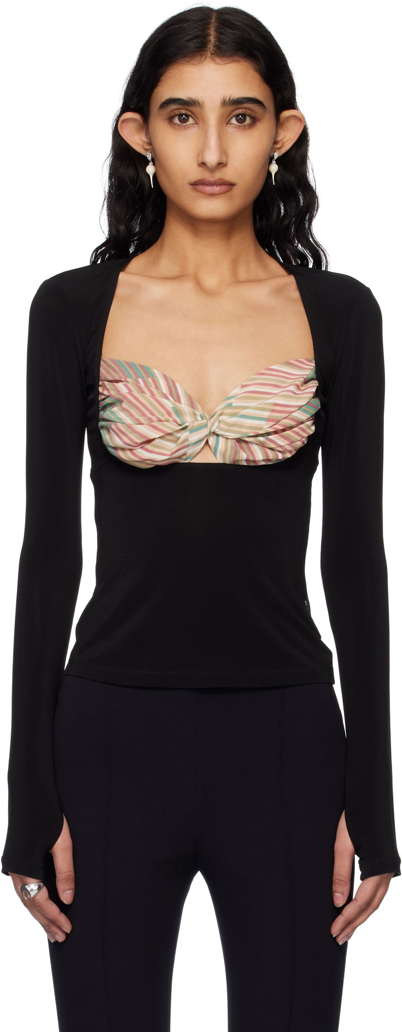 Crop top Marine Serre Marine Serre Silk Scarves Draped Top Svart | WTO427A UWOV0028