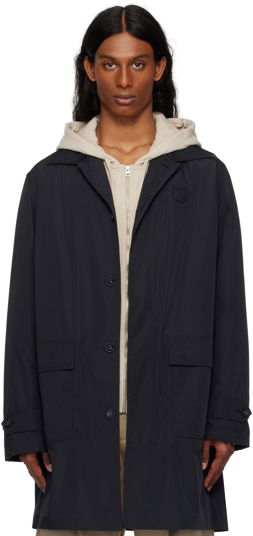 Rockar MAISON KITSUNÉ Maison Kitsuné Light Mac Coat Svart | OM02212WQ4044
