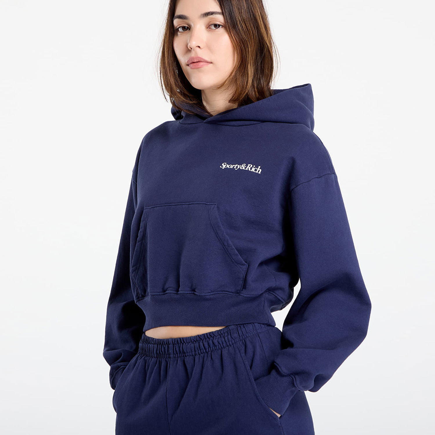 Sweatshirt Sporty & Rich Health is Wealth Cropped Hoodie Dark Navy Mörkblå | ST074602006BL106, 1