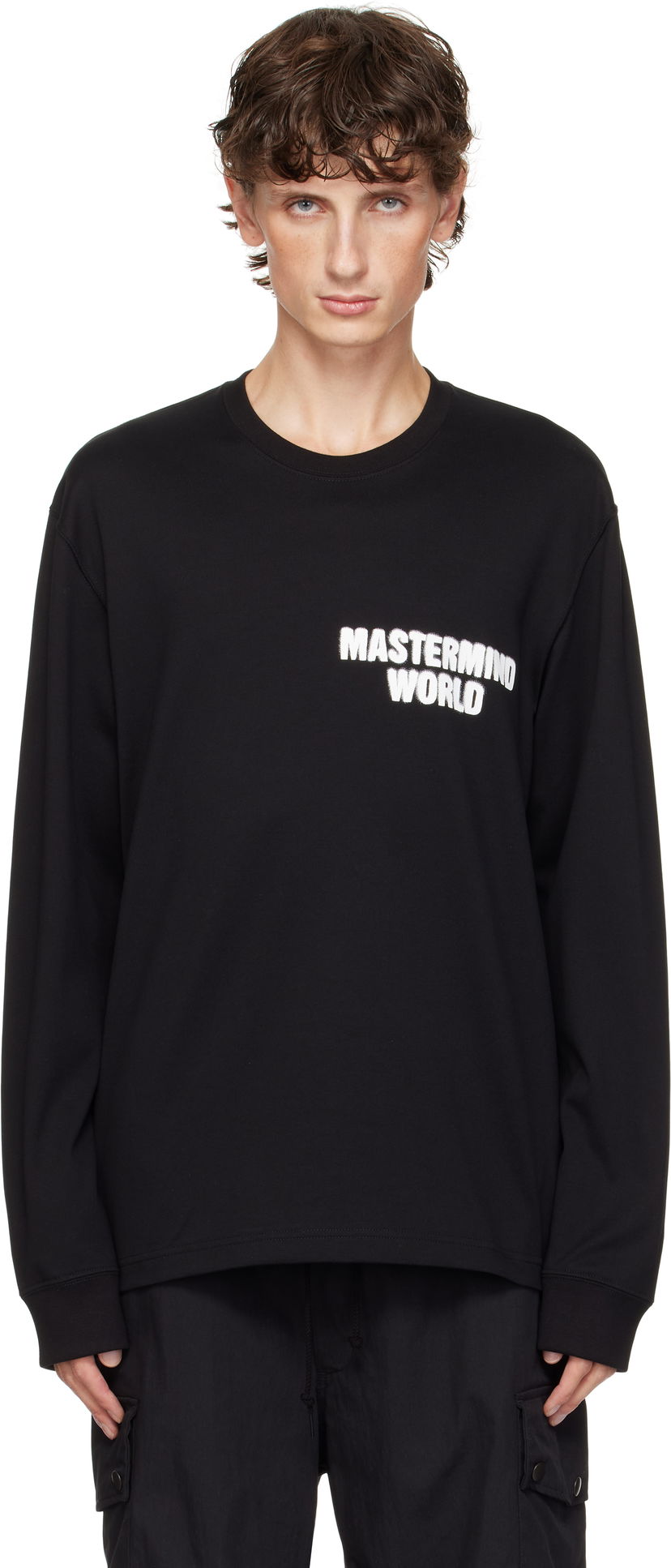 T-shirt Mastermind WORLD Long Sleeve Spray Paint T-shirt Svart | MW24S13-TS050-010