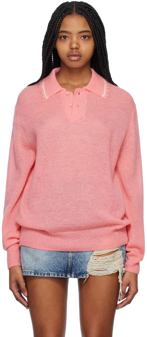 Polotröja We11done Destroyed Knit Polo Rosa | WD-KT1-23-665-U-PK