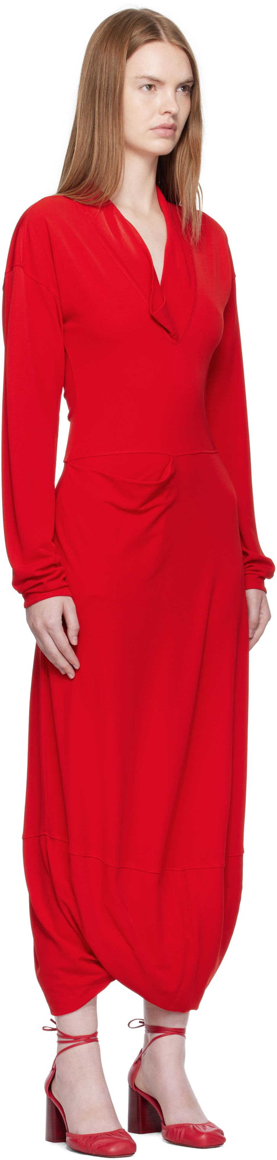 Klä LEMAIRE LEMAIRE V Neck Maxi Dress Röd | DR1127 LJ1040, 1