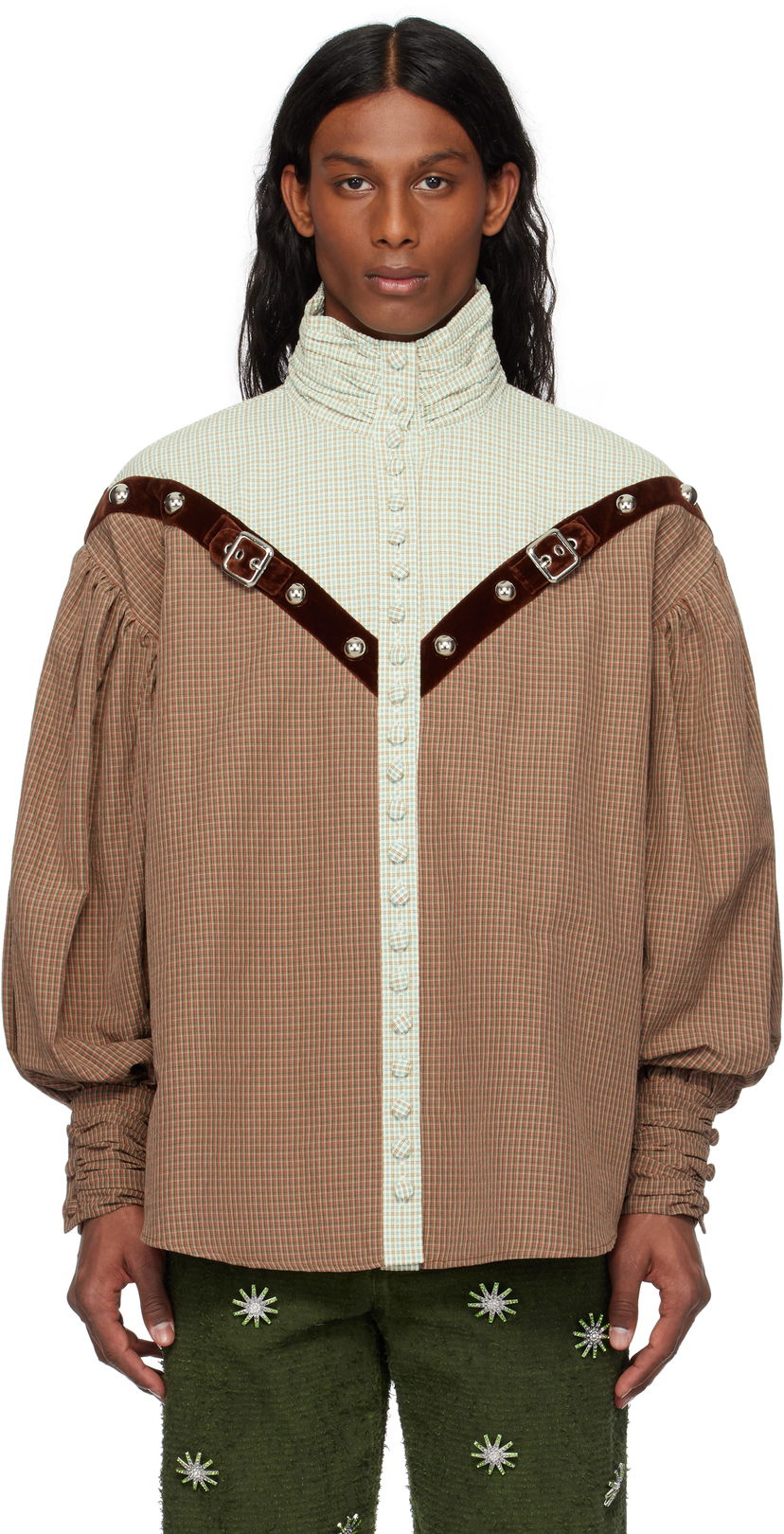 Skjorta Chopova Lowena Chopova Lowena Atwixt Gingham Buckle Shirt Brun | 2283