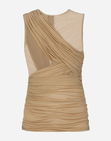 Linne Dolce & Gabbana Stretch Tulle T-shirt With Draping Beige | G8RW3TG7M7SS9000, 0