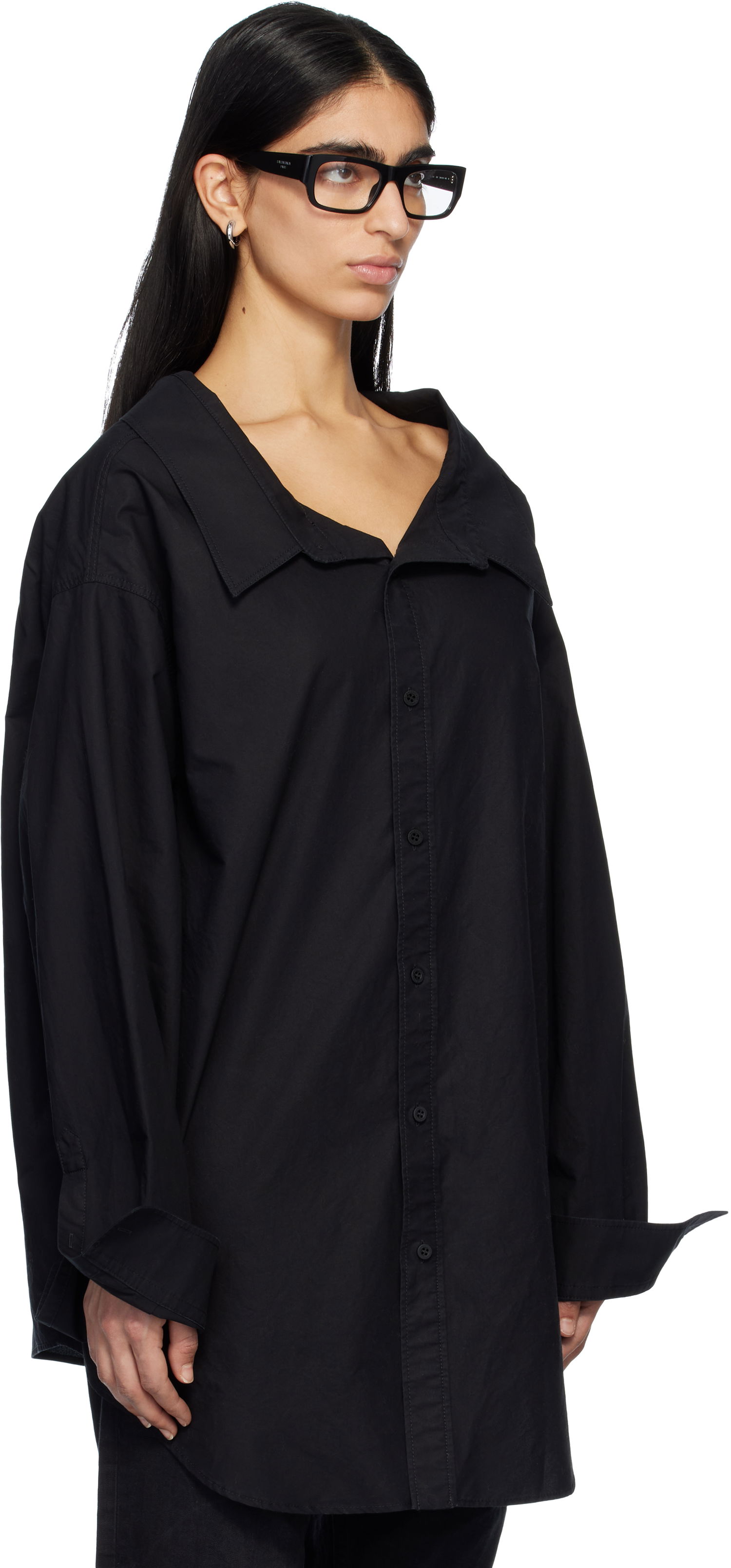 Skjorta Balenciaga Off Shoulder Long Shirt Svart | 809072 TNM60, 1