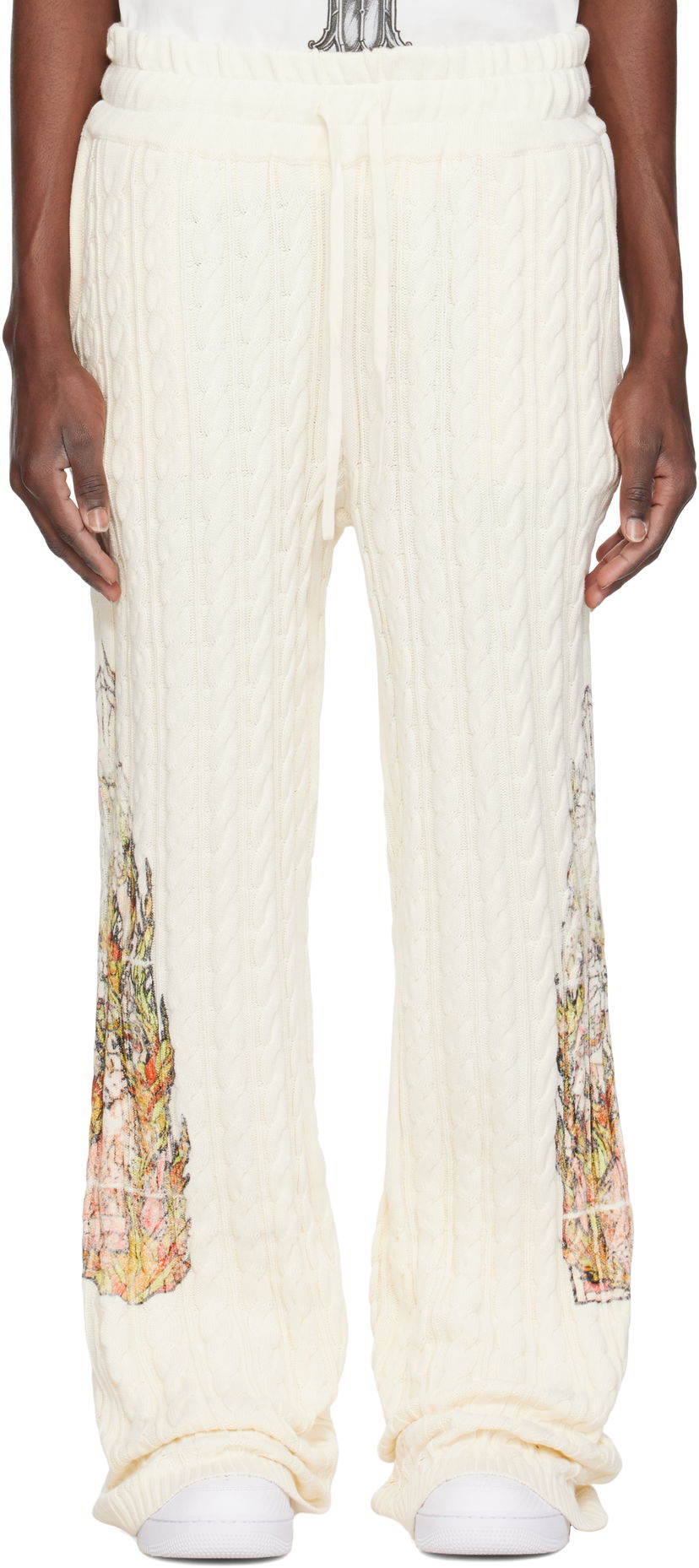 Träningsbyxor Who Decides War Who Decides War Flame Glass Cable Knit Sweatpants Vit | 1120770019SS25