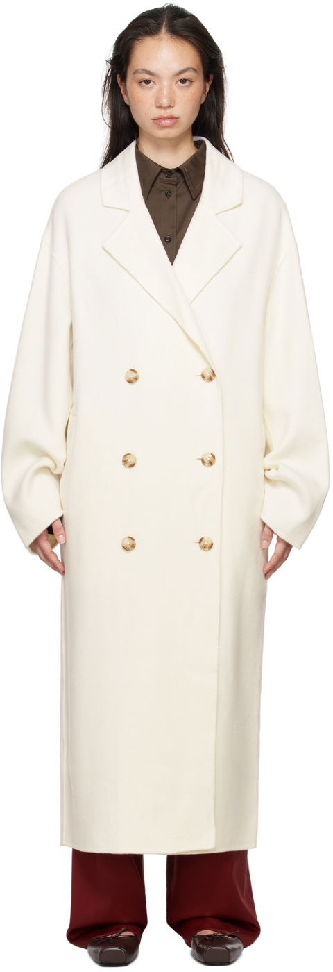 Rockar Loulou de Saison Loulou de Saison Borneo Double-Breasted Long Coat Vit | BORNEO