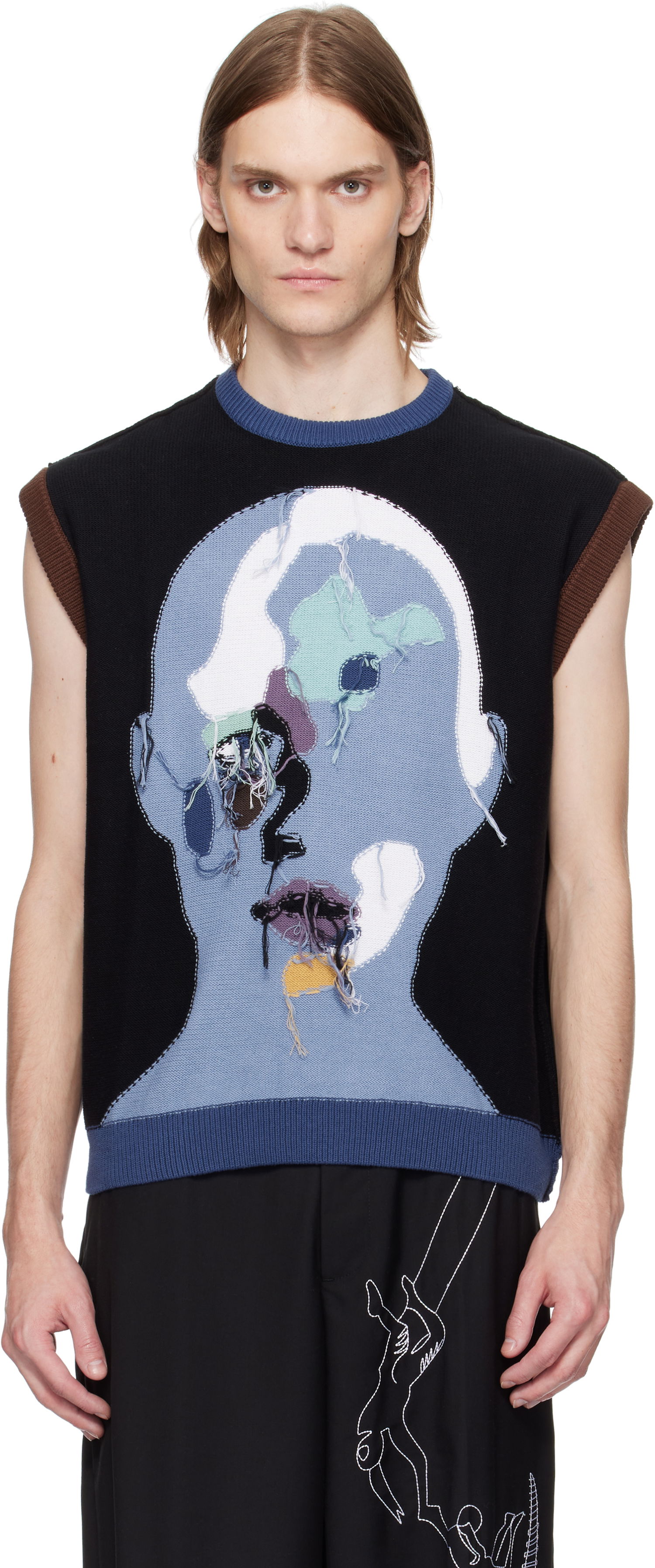 Sweater KidSuper KidSuper Reverse Knit Patchwork Face Sleeveless Sweater Blå | SS25-SW-06, 0