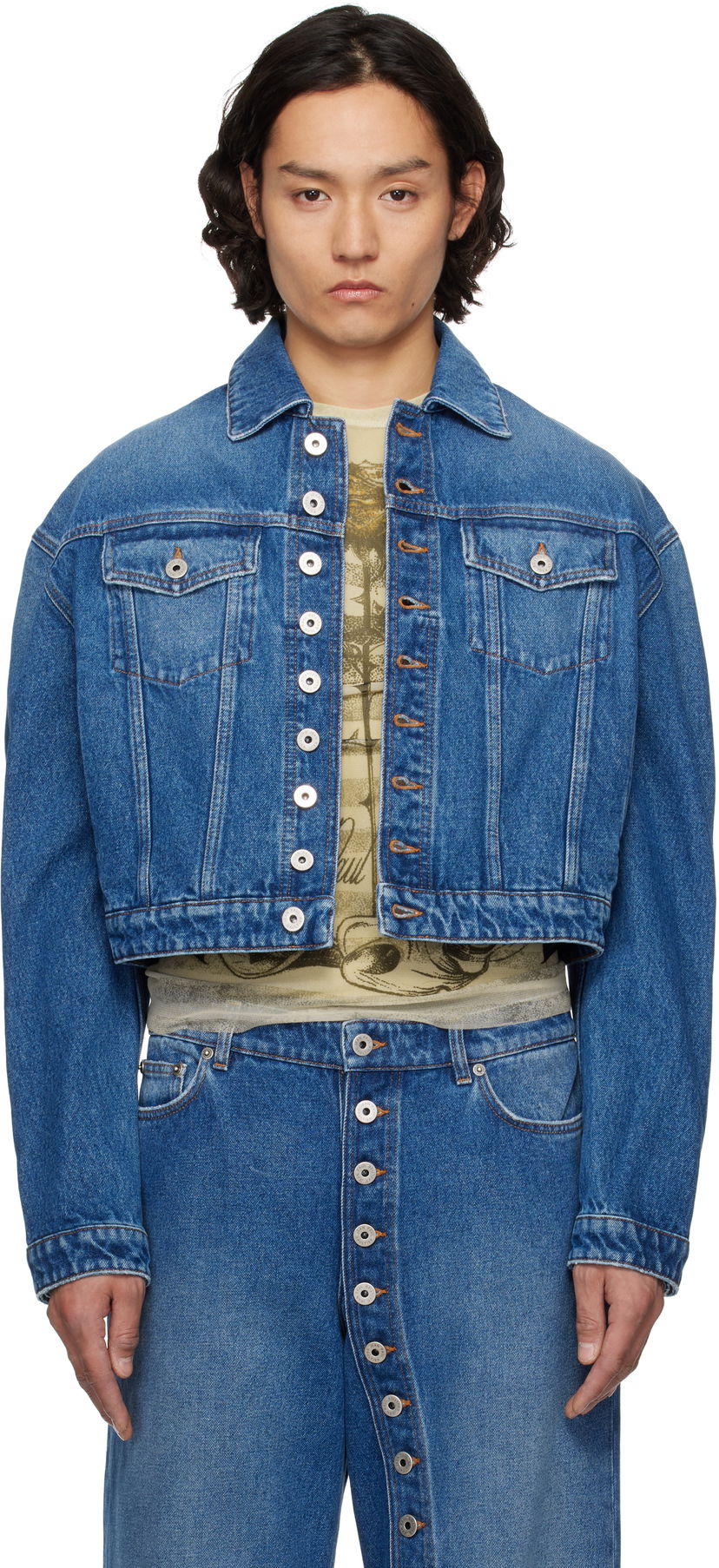 Jacka Jean Paul Gaultier Jean Paul Gaultier 'The Buttoned' Cropped Denim Jacket Blå | 25/34-U-VE092-D013-57