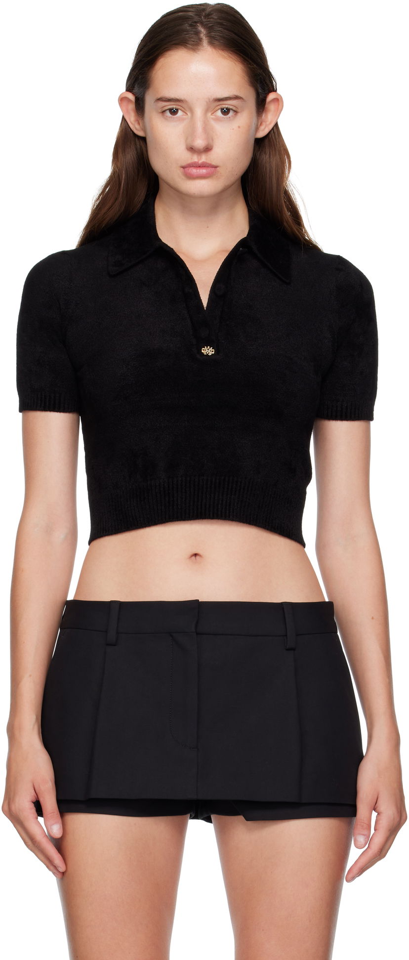 Polotröja AMIRI AMIRI Velvet Cropped Polo Svart | AWKNPO1031
