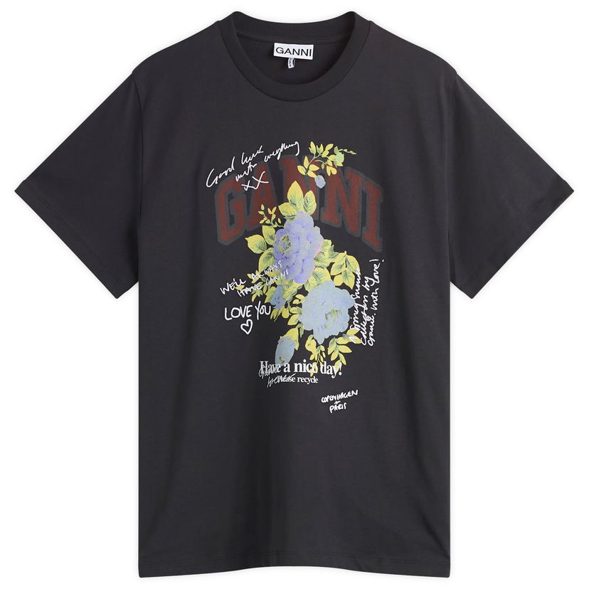 T-shirt GANNI GANNI Rose Logo Graphic T-Shirt, Size Large Svart | T4342-252
