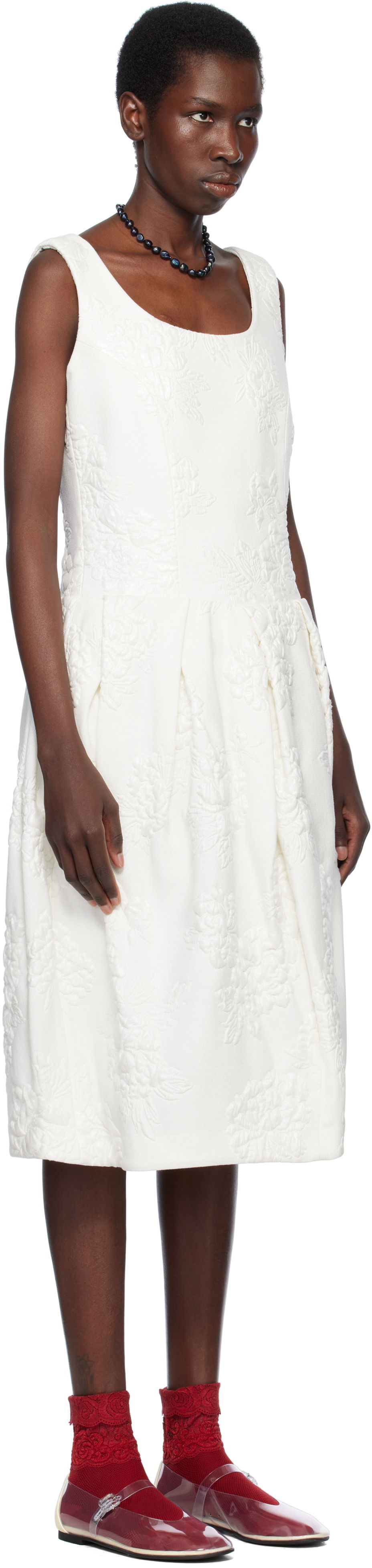 Klä Comme des Garçons Comme des Garçons Jacquard Flower Pattern Midi Dress Vit | RO-O008-051-1, 1