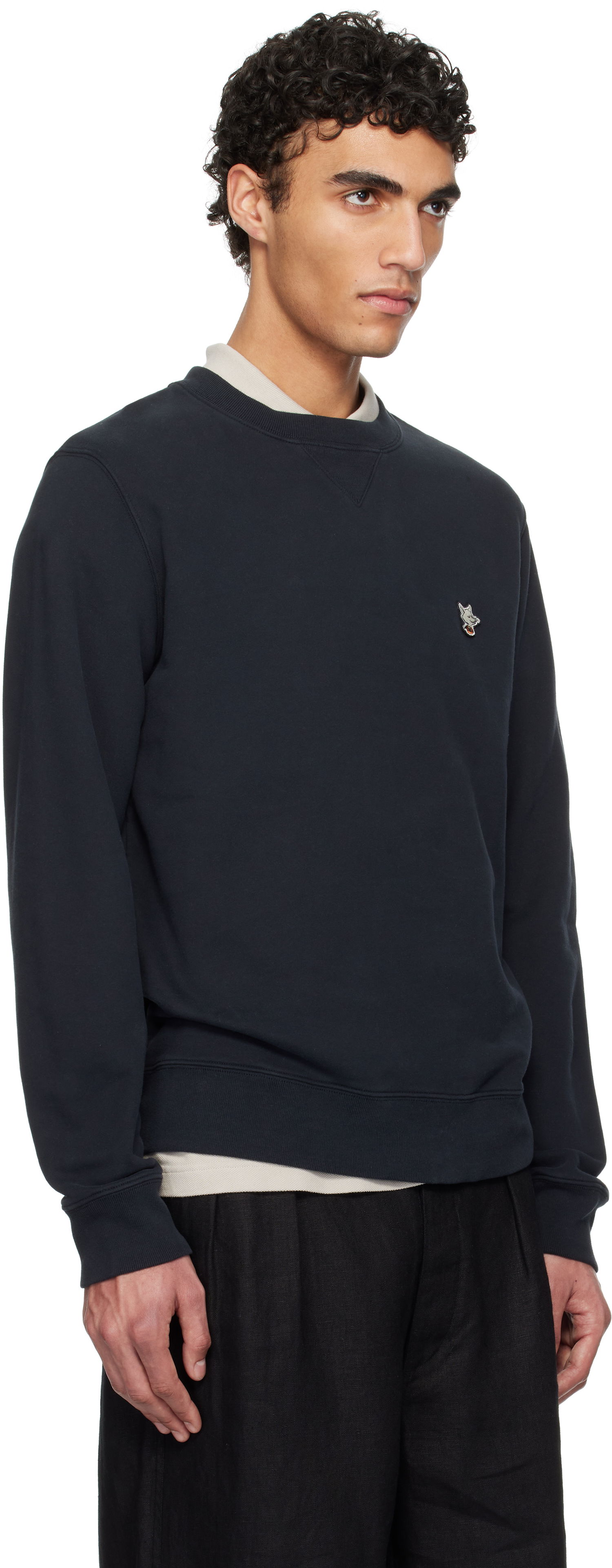 Sweater MAISON KITSUNÉ Maison Kitsuné Barista Fox Patch Sweatshirt Mörkblå | OU00301KM0330, 1