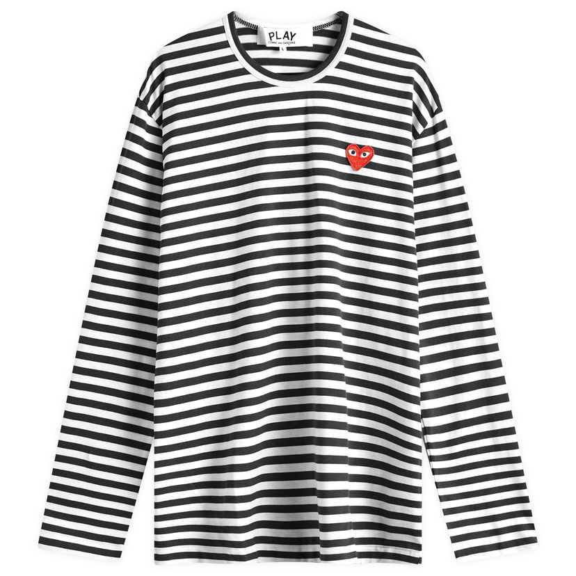 T-shirt Comme des Garçons Long Sleeve Stripe T-Shirt With Logo Vit | AX-T164-051-1