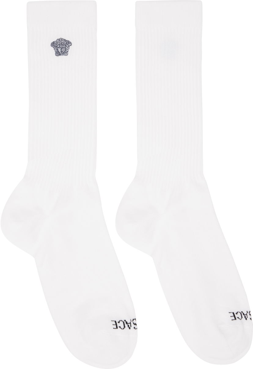 Strumpor Versace Versace Embroidered Medusa Ribbed Socks Vit | 1008835_1A13105
